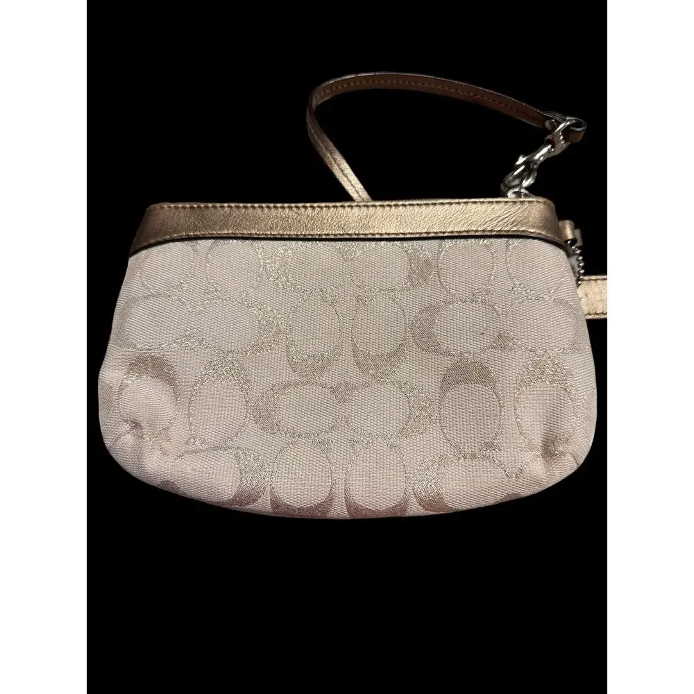 Coach Signature Gold Silver and Cream Wristlet - Picture 6 of 9